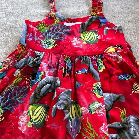 100% Cotton Rare Unique Pacific Legend Dress Made in Hawaii Featuring Sea Animal - Picture 2 of 6